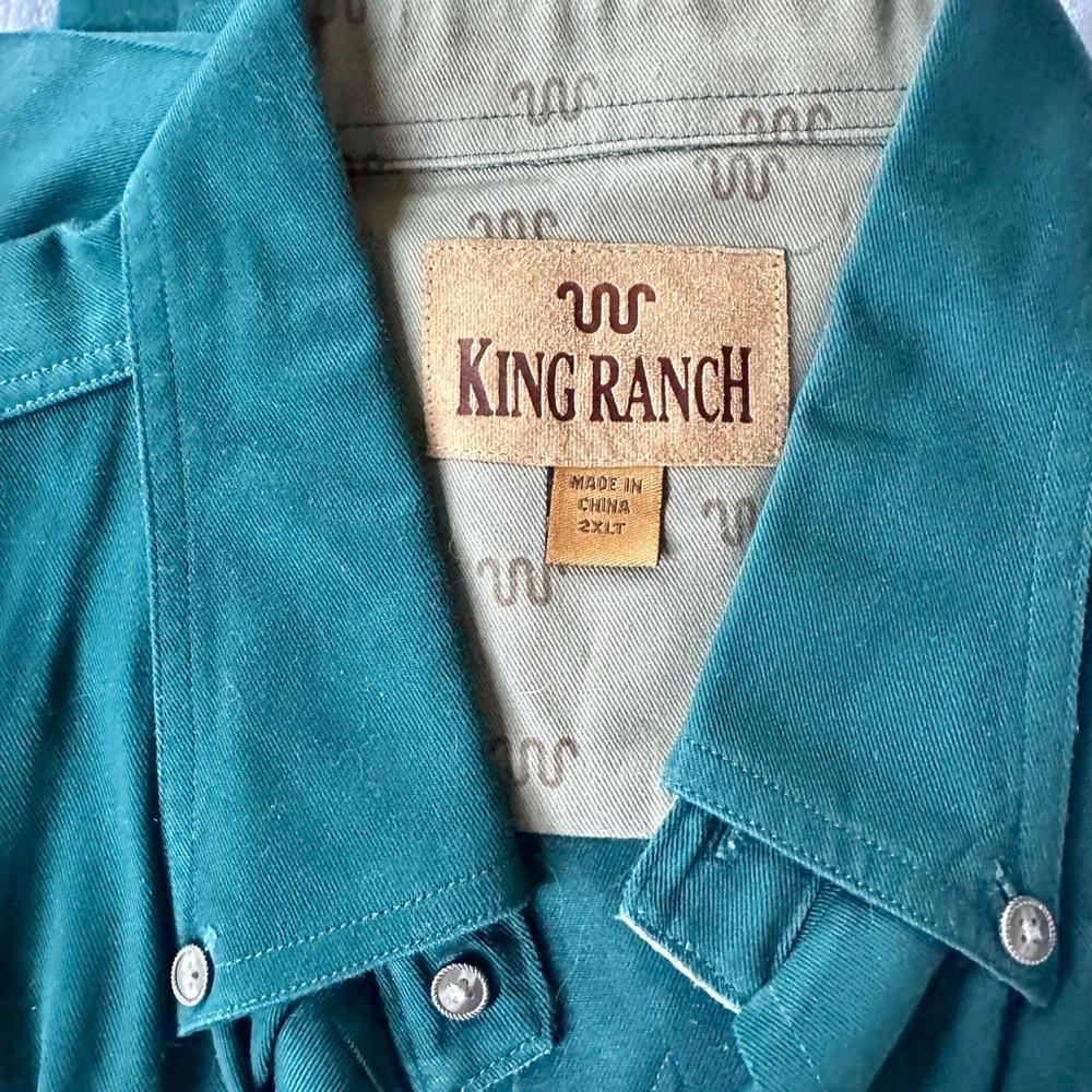 King Ranch Men’s Short Sleeve Teal Shirt XXL EUC
